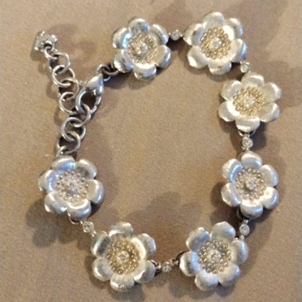 BRIGHTON Floriana brushed silver plated Flower Bracelet